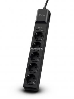 Сетевой Фильтр CyberPower B0520SUC0-DE 1,8м/5 розеток/10А/1,8м/350Дж//2 USB 2,4A/черный цвет