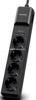 Сетевой Фильтр CyberPower P0420SUC0-DE 1,8м/4 розетки/10А/1,8м/350Дж//2 USB 2,4A/черный цвет