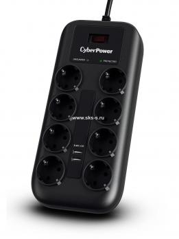 Сетевой Фильтр CyberPower P0820SUE0-DE 1,8м/8 розеток/10А/1,8м/1050Дж/2 USB 2,4A/черный цвет