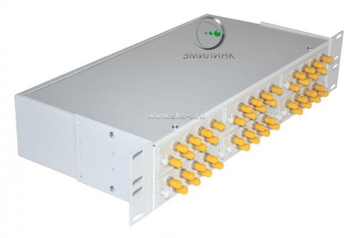 Кросс 19", предсобранный 2U, 48 портов ST/UPC, 50/125 мкм ОМ4 (планки, сплайс-кассета 2шт, пигтейлы, КДЗС, адаптеры)