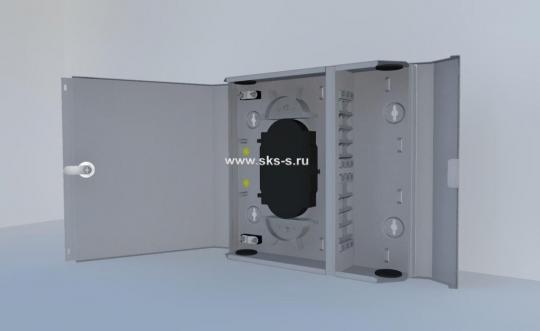 Оптический кросс (бокс) настенный, одна дверь, замок, до 96 портов