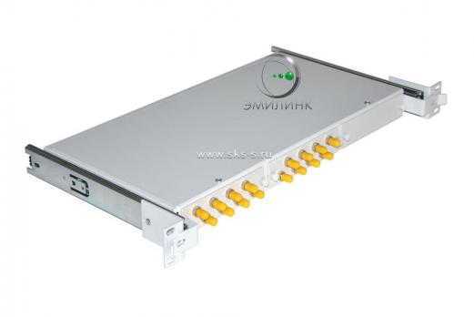Кросс 19" выдвижной, предсобранный 1U, 16 портов ST/UPC, 50/125 мкм ОМ3 (планки, сплайс-кассета, пигтейлы, КДЗС, адаптеры)