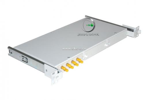 Кросс 19" выдвижной, предсобранный 1U, 8 портов ST/UPC, 50/125 мкм ОМ3 (планки, сплайс-кассета, пигтейлы, КДЗС, адаптеры)