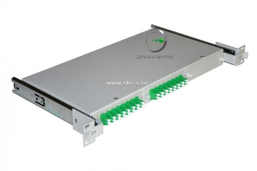 Кросс 19" выдвижной, предсобранный 1U, 16 портов LC/APC duplex, 9/125 мкм (планки, сплайс-кассета, пигтейлы, КДЗС, адаптеры)