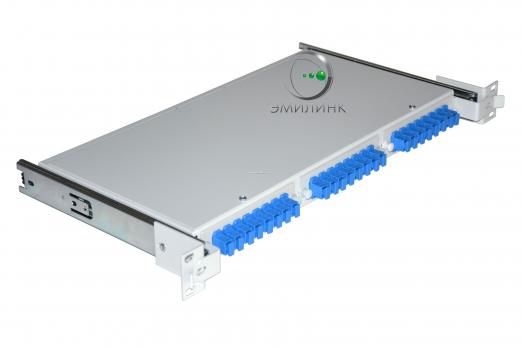 Кросс 19" выдвижной, предсобранный 1U, 24 порта SC/UPC, 50/125 мкм (планки, сплайс-кассета, пигтейлы, КДЗС, адаптеры)
