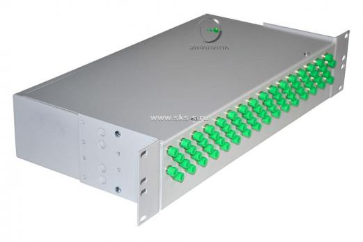 Кросс 19", предсобранный 2U, 64 порта FC/APC, 9/125 мкм (сплошная панель, сплайс-кассета 2шт, пигтейлы, КДЗС, адаптеры)