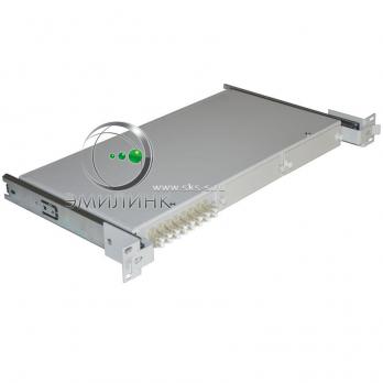 Кросс 19" выдвижной, предсобранный 1U, 8 портов LC/UPC duplex ОМ3, 50/125 мкм ОМ3 (планки, сплайс-кассета, пигтейлы, КДЗС, адаптеры)