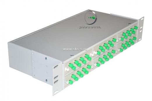 Кросс 19", предсобранный 2U, 48 портов FC/APC, 9/125 мкм (планки, сплайс-кассета 2шт, пигтейлы, КДЗС, адаптеры)