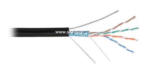 Кабель F/UTP, 4 пары, Кат.5e, 100 МГц, AWG 24, внеш. ПЭ до - 60°С с тросом, кат. 500 м, цв. черн.