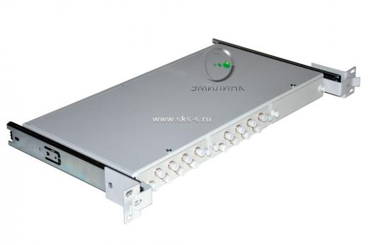 Кросс 19" выдвижной, предсобранный 1U, 16 портов FC/UPC, 9/125 мкм (планки, сплайс-кассета, пигтейлы, КДЗС, адаптеры)