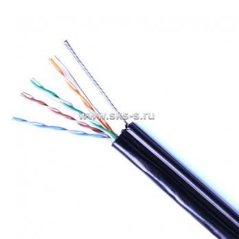 Кабель категории 5е, 4 пары U/UTP, 24AWG, PE, черный, внешний с тросом, катушка 305