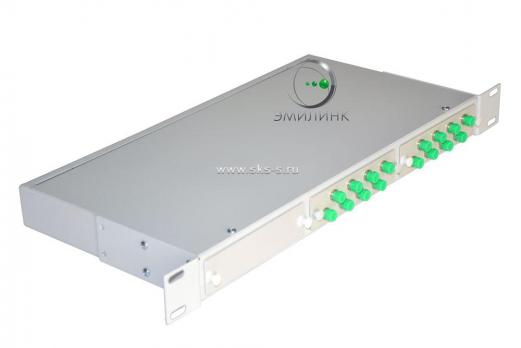 Кросс 19", предсобранный 1U, 16 портов FC/APC, 9/125 мкм (планки, сплайс-кассета, пигтейлы, КДЗС, адаптеры)