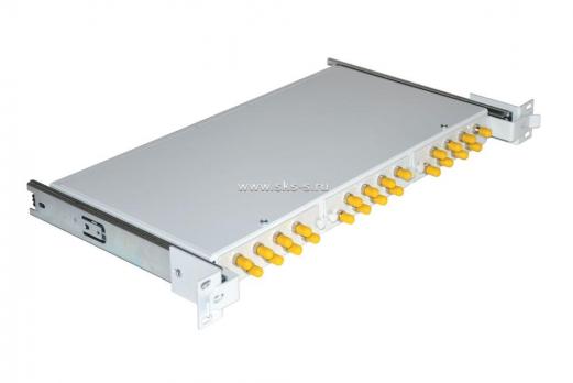 Кросс 19" выдвижной, предсобранный 1U, 8 портов FC/UPC, 50/125 мкм ОМ4 (планки, сплайс-кассета, пигтейлы, КДЗС, адаптеры)
