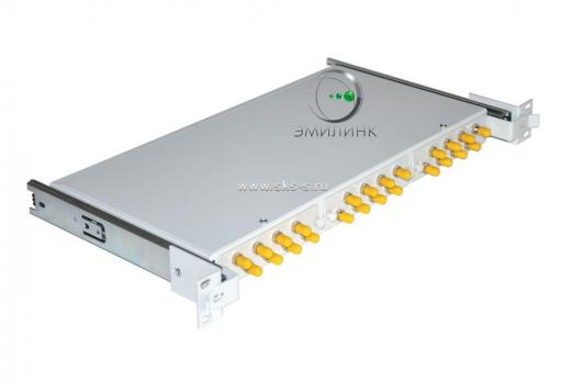 Кросс 19" выдвижной, предсобранный 1U, 24 порта ST/UPC, 9/125 мкм (планки, сплайс-кассета, пигтейлы, КДЗС, адаптеры)