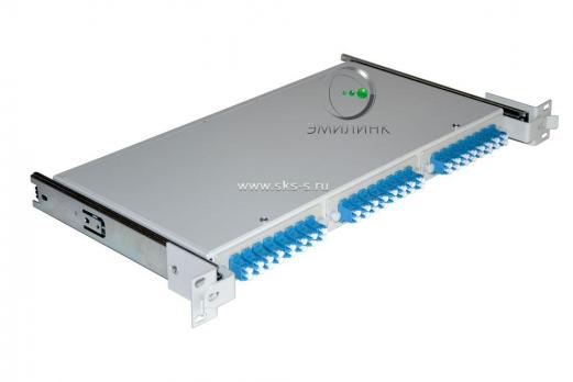 Кросс 19" выдвижной, предсобранный 1U, 24 порта LC/UPC duplex, 9/125 мкм (планки, сплайс-кассета 2шт, пигтейлы, КДЗС, адаптеры)
