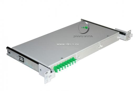 Кросс 19" выдвижной, предсобранный 1U, 8 портов LC/APC duplex, 9/125 мкм (планки, сплайс-кассета, пигтейлы, КДЗС, адаптеры)
