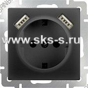 Розетка с з/к + 2хUSB разъем, 2А (черн.бархат) LK60