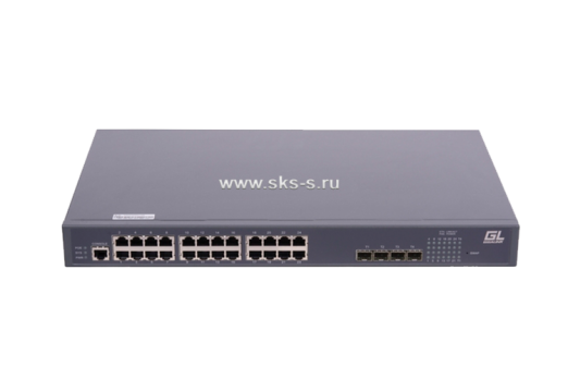 Управляемый коммутатор L2 POE GIGALINK 24 BASE-TX 10/1001000Mb/s POE, 4 1/10G SFP+, 1 Console. 1U 19", 220V, 400W