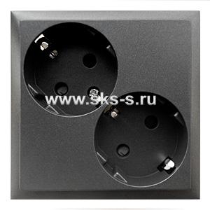 Розетка двойная  с з/к, со шторками (черный бархат) LK60