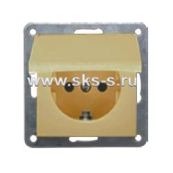 Розетка  с з/к, шторками и крышкой (бежевый) LK60