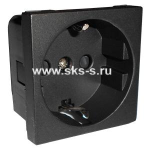Розетка с з/к, со шторками глянцевая поверхность (черный бархат) LK45