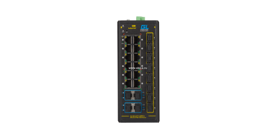 Коммутатор GIGALINK, L3, индустриальный на DIN рейку, 12x10/100/1000Mbps (1-8 PoE af/at), 8x1000mbs SFP, 4x10Gbps SFP+, 1 Консольный RJ-45, питание 48