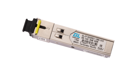 Модуль GIGALINK SFP, WDM, 1Гбит/c, одно волокно SM, SC, Tx:1550/Rx:1310 нм, 20дБ (до 40 км) DDM