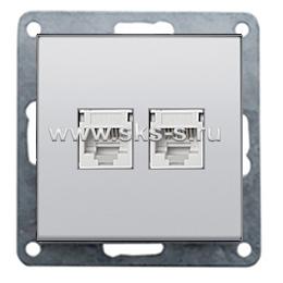 Розетка двойная компьютерная 2хRJ-45 кат.6 с накладкой (серебристый металлик) LK80