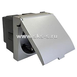 Розетка с з/к, шторками и крышкой (серебристый металлик) LK45