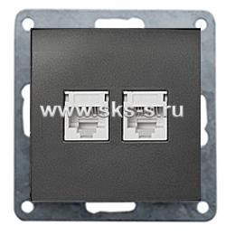Розетка двойная компьютерная 2хRJ-45 кат.6 с накладкой (черный бархат) LK80