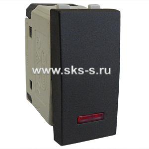 Переключатель с двух мест, с индикатором 45х22,5 мм (схема 6L) 16 A, 250 B (черный бархат) LK45