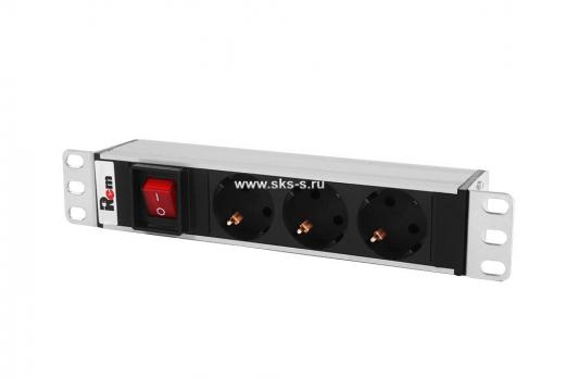 Блок розеток Rem-10 без шнура с выкл., 3 Sсhuko, вход IEC 60320 C14, 10 A, алюм., 10"