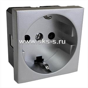 Розетка с з/к, со шторками (серебристый металлик) LK45