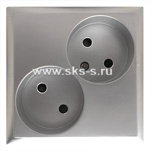 Розетка двойная  без з/к, со шторками (серебристый металлик) LK60